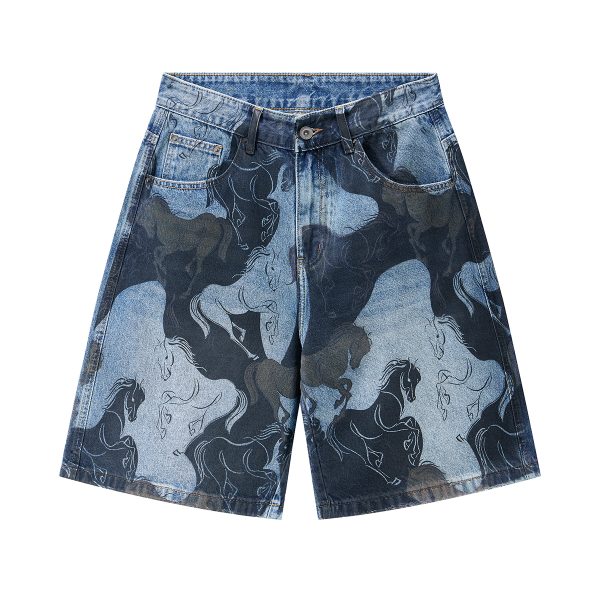 3576 Men's 11.8 oz Baggy Loose Graffiti Printing Denim Shorts