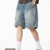 DK13 Men's Raw Edge Fringe Patchwork Distressed Denim Shorts