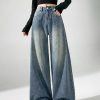 Women's 11 OZ Rhinestone Classic Five Pockets Wide Leg Jeans