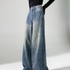 Women's 11 OZ Rhinestone Classic Five Pockets Wide Leg Jeans