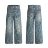 H3816 Men's 13.7 OZ All‑Over Printing Loose Straight Denim Jeans