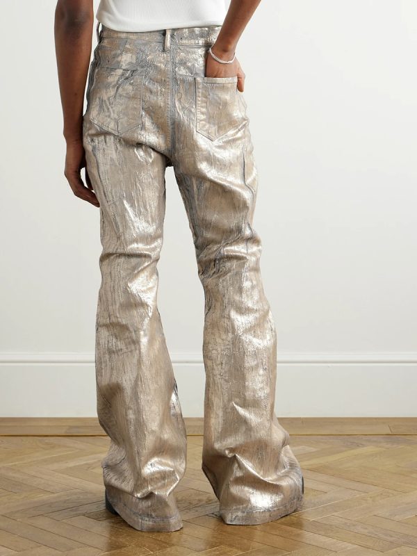 ZJ151 Men's 13.6 OZ Stretch Foil Hot‑Stamping Coated Flared Jeans