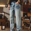 9912 Men's Vintage Acid Snow Wash Hand‑Brushed Whiskers Jeans
