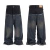 MJ016  Men's 15.5 OZ Y2K Baggy Double Waist Wide Leg Patchwork Jeans