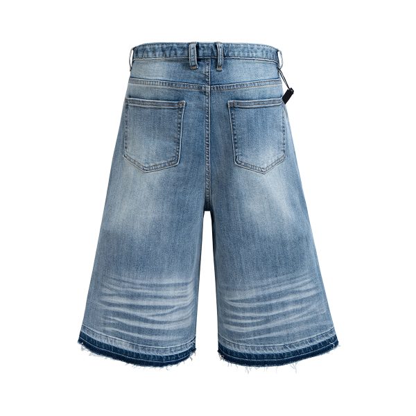 TJ177 Men's 12.5 OZ Baggy Loose Destroyed Ripped Raw Hem Capri Cropped Jeans