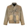 DY-965 Men's Mud Vintage Wash Double Collar Quilted Lined Padded Denim Jackets