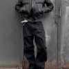 TJ179 Men's 13.6 OZ Oversize Solid Black Raw Denim Loose Jeans