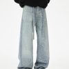 Q166 Men's 3D Digital Printing Rhinestone Loose Straight Jeans