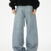 Q166 Men's 3D Digital Printing Rhinestone Loose Straight Jeans