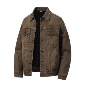 Y1509 Men's 14.5 OZ Boxy Vintage Distressed Brown Workwear Trucker Denim Jackets