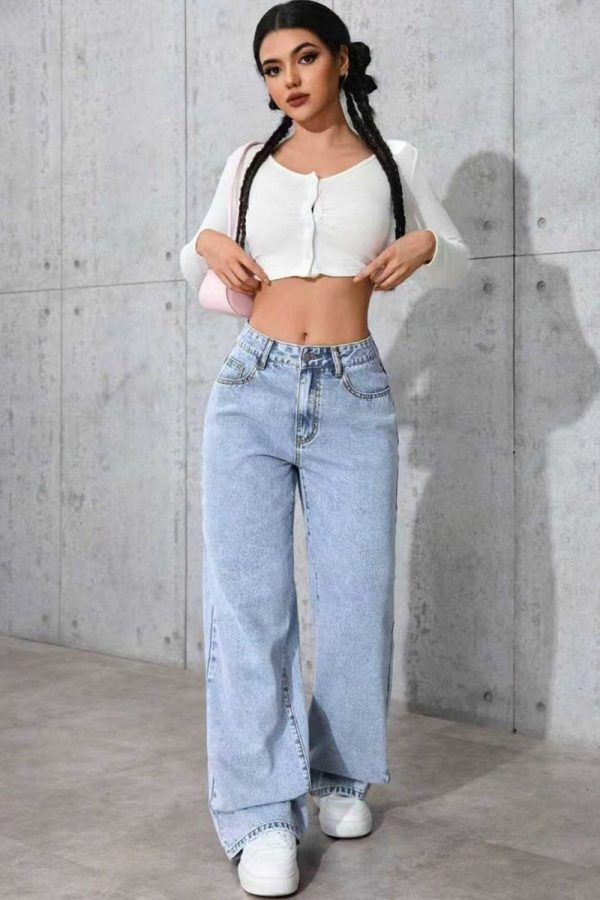 Women's 11.8 OZ Low‑Mid Rise Wide Leg Snow Wash Jeans