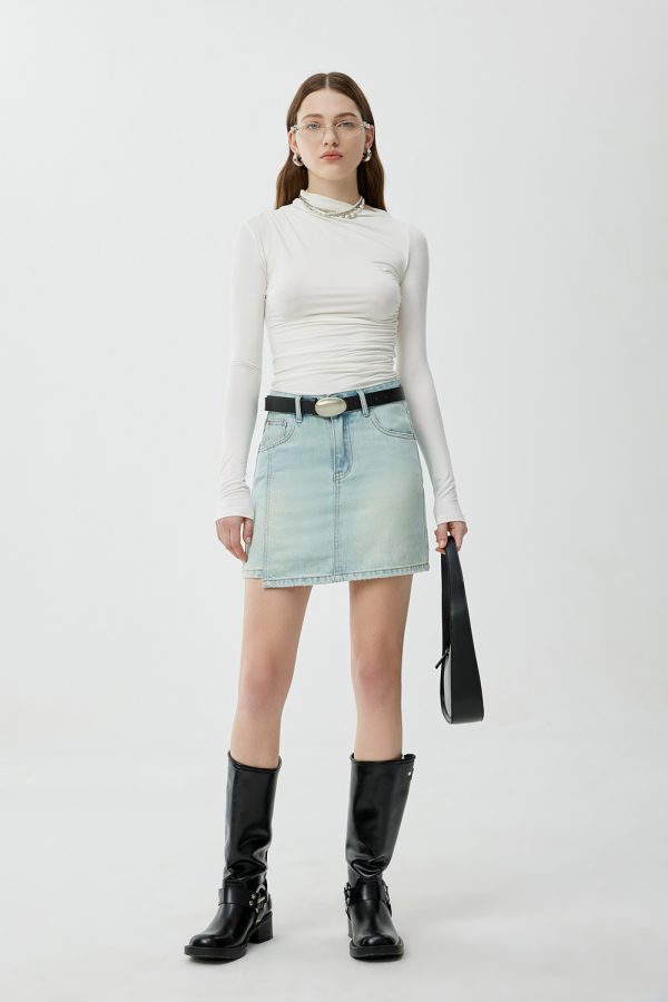 Women's 11.8 OZ Minimalist A‑line Raw Hem Mini Denim Skirts