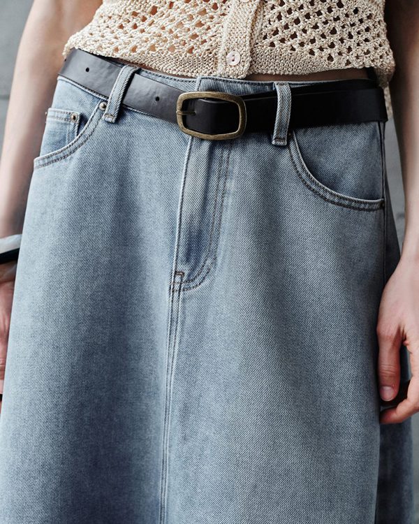 1788126680263124.jpg Women's 12.8 OZ High Rise Minimalist A‑line Midi Denim Skirts