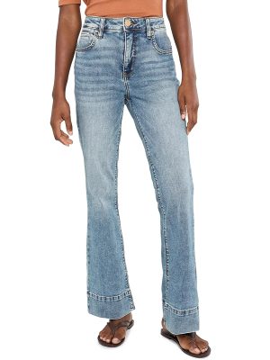 Women's 11.8 OZ High Rise Faded Western Cuffed Hem Flare Jeans