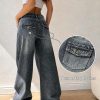 Women's 12.8 OZ Stretch High Rise Faded Wash Wide Leg Flap Back Pockets Jeans