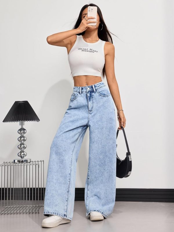 Women's 12.5 OZ Acid Snow Wash High Rise Wide Leg Jeans