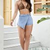 35816 Women's 10.8 OZ Y2K Stretch Silver Metal Studs Denim Skort