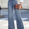 Women's 11.8 OZ High Rise Wide Leg Raw Frayed Released Hem Jeans