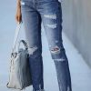 Women's 11.8 OZ High Rise Distressed Ankle Length Cropped Destroyed Ripped Skinny Jeans