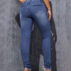 D-064 Women's 10.8 OZ Y2K All‑over Pearl Studs High Rise Ankle Length Cropped Skinny Jeans