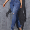 D-064 Women's 10.8 OZ Y2K All‑over Pearl Studs High Rise Ankle Length Cropped Skinny Jeans