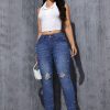 D-064 Women's 10.8 OZ Y2K All‑over Pearl Studs High Rise Ankle Length Cropped Skinny Jeans