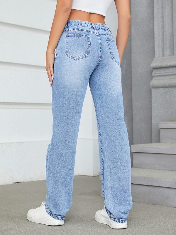35726 Women's 11.5 OZ High Rise Ripped Regular Straight Leg Jeans