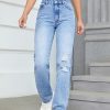 35726 Women's 11.5 OZ High Rise Ripped Regular Straight Leg Jeans