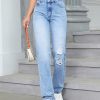 35726 Women's 11.5 OZ High Rise Ripped Regular Straight Leg Jeans