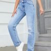 35726 Women's 11.5 OZ High Rise Ripped Regular Straight Leg Jeans