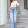 35726 Women's 11.5 OZ High Rise Ripped Regular Straight Leg Jeans