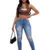 1788170912533597.jpg Women's 10.8 OZ Plus Size High Rise Destroyed Ripped Ankle Length Cropped Skinny Jeans