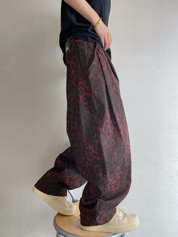 1788611666935508.jpg LBC001 Men's 3D Digital Burgundy Leopard All Over Printing Canvas Pants