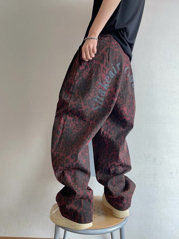 1788611697454881.jpg LBC001 Men's 3D Digital Burgundy Leopard All Over Printing Canvas Pants
