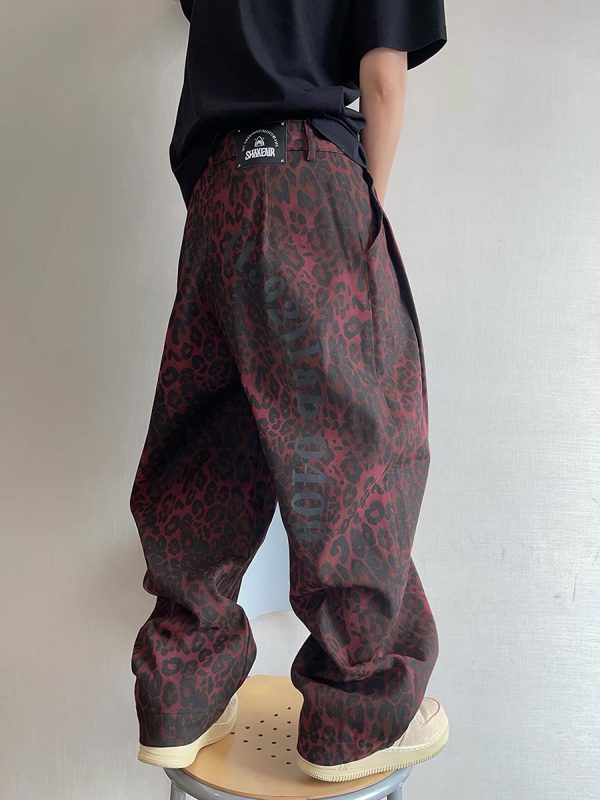 1788611707198020.jpg LBC001 Men's 3D Digital Burgundy Leopard All Over Printing Canvas Pants
