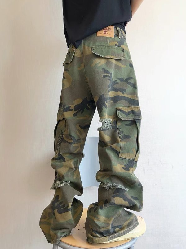 1788614739255242.jpg CAMO001 Men's Skate Camo Distressed Cargo Ripped Wide Leg Pants
