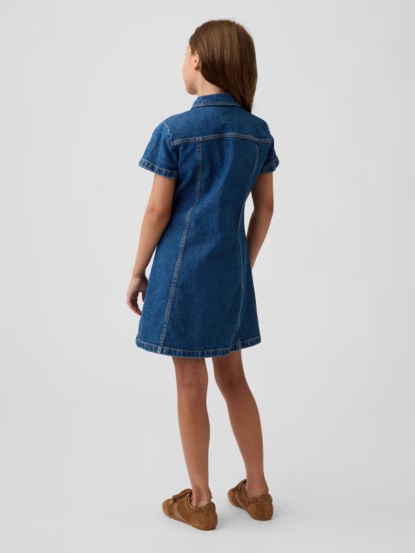 1788718251571339.jpg 10.5 OZ Big Girls Short Sleeve Western Casual Preppy Stretch Denim Shirt Dresses