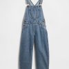10.2 OZ Big Girls Vintage Workwear Baggy Barrel‑Leg Denim Overalls