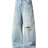 9205 Men's Curved‑leg Back‑half Elastic Waistband Ripped Jeans