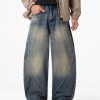 PB004  Men's 12.8 OZ Banana Curved‑leg Cut Vintage Faded Jeans