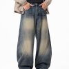 PB004  Men's 12.8 OZ Banana Curved‑leg Cut Vintage Faded Jeans