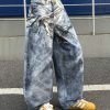 14032 Men's 14.2 OZ 3D Digital Printing Barrel Cut Curve-leg Jeans