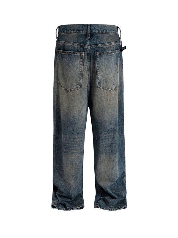 FJ071 Men's 14.6 OZ Mud Vintage Wash Relaxed Straight Jeans