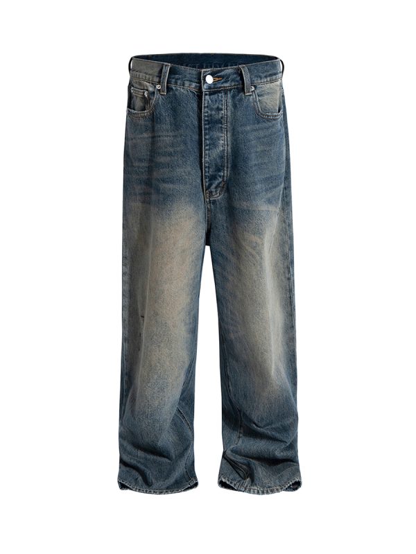 FJ071 Men's 14.6 OZ Mud Vintage Wash Relaxed Straight Jeans