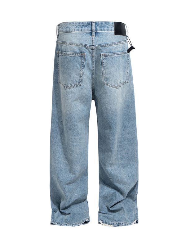 TJ160 Men's 14.5 OZ Rigid Baggy Straight Ripped Denim Jeans