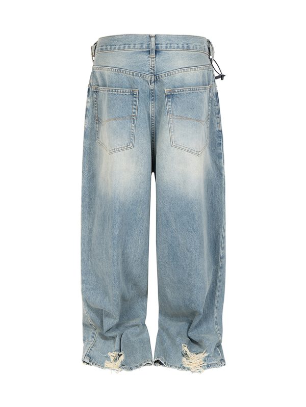 TJ175  Men's Ripped Webbing Metal Adjuster Buckle Wide Leg Jeans