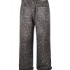Q166 Men's 3D Digital Printing Rhinestone Loose Straight Jeans