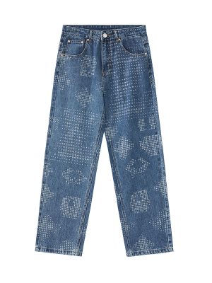 6803 Men's 13.6 OZ All‑Over Laser Etching Relaxed Straight Jeans
