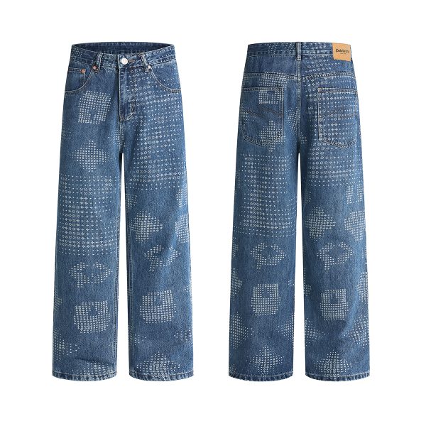 6803 Men's 13.6 OZ All‑Over Laser Etching Relaxed Straight Jeans