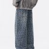 H3816 Men's 13.7 OZ All‑Over Printing Loose Straight Denim Jeans